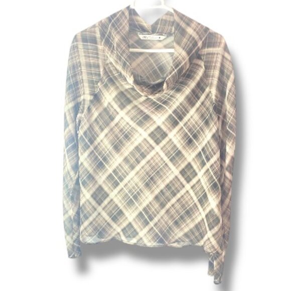 Beautiful Zara XL Cowl-Neck Plaid Shirt – Made in Morocco - Picture 3 of 17